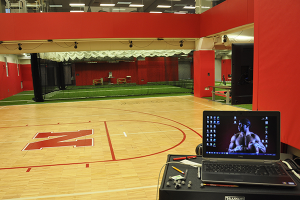 At the Nebraska Athletic Performance Laboratory, athletes can be tested on a basketball court using motion capture sensors.